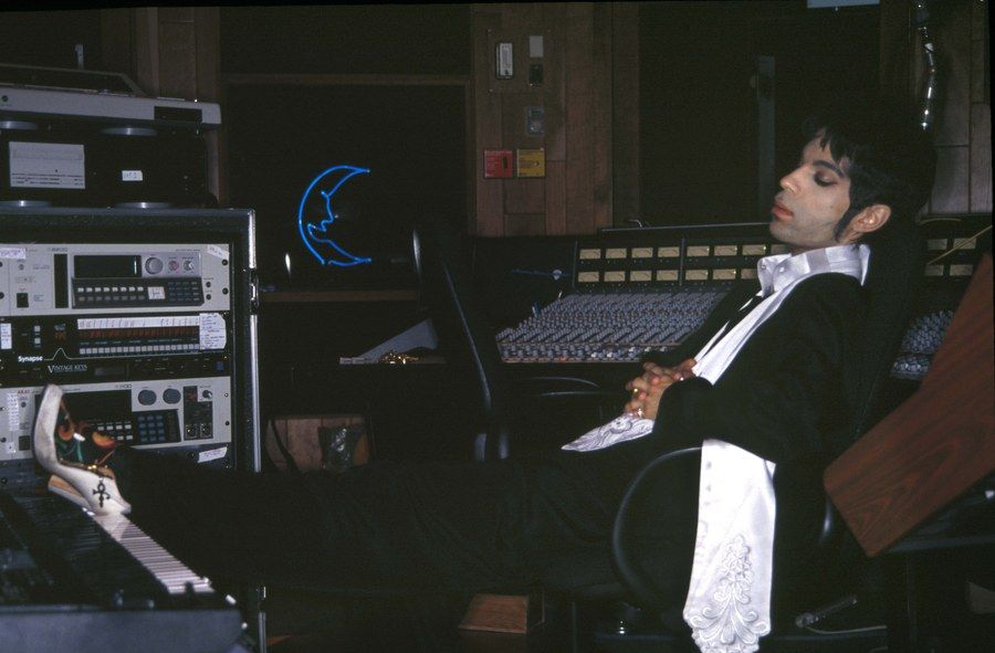 Prince in the studio in the Emancipation era.